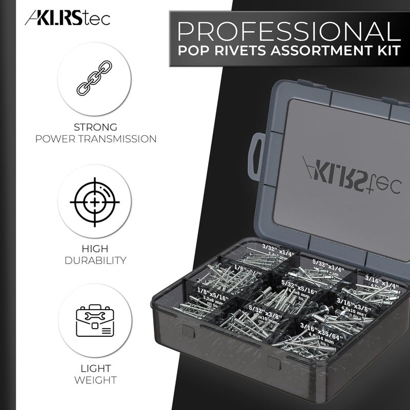 KLRStec Professional Pop Rivets Assortment Kit [500pcs] Aluminum Rivets for Rivet Guns 125pcs Each Size (3/64“ 1/8“ 5/32“ 3/16“) - Image 2